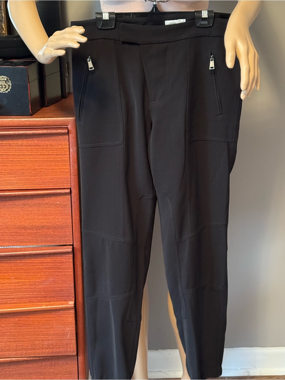 Vince Black Straight-Leg Ponte Pants with Zip Pockets